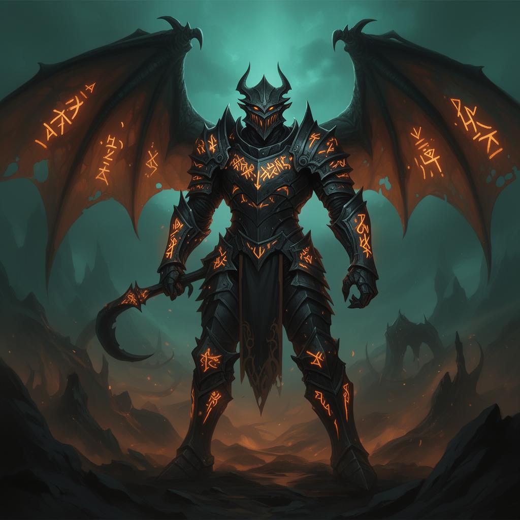 Dark fantasy dragon knight with glowing runes