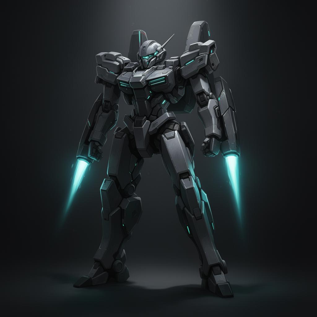 Sci-fi mecha battle suit with thrusters